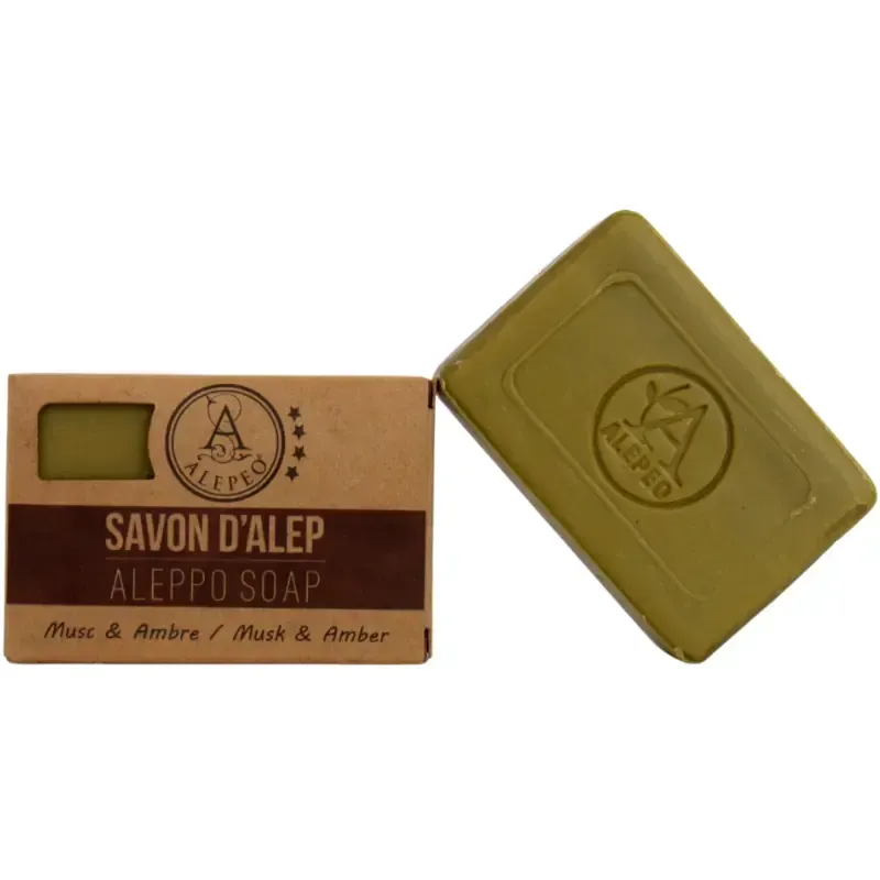 Savon d'Alep parfumé à l'ambre & musc 100g