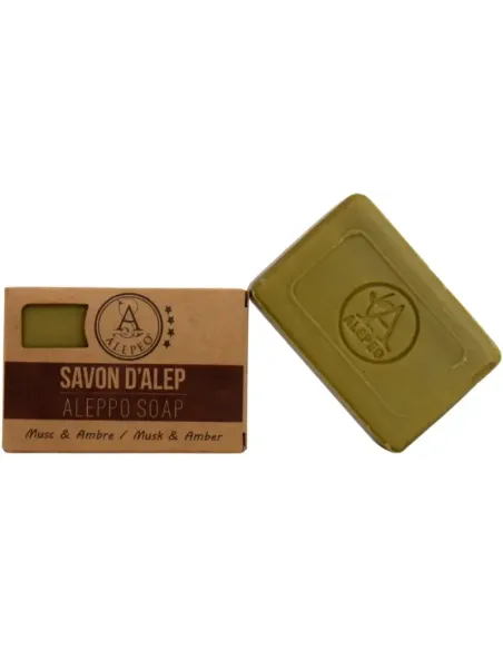Savon d'Alep parfumé à l'ambre & musc 100g