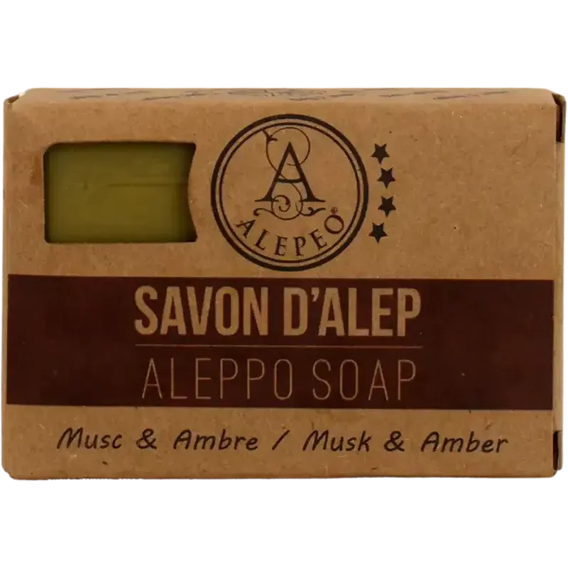 Savon d'Alep parfumé à l'ambre & musc 100g